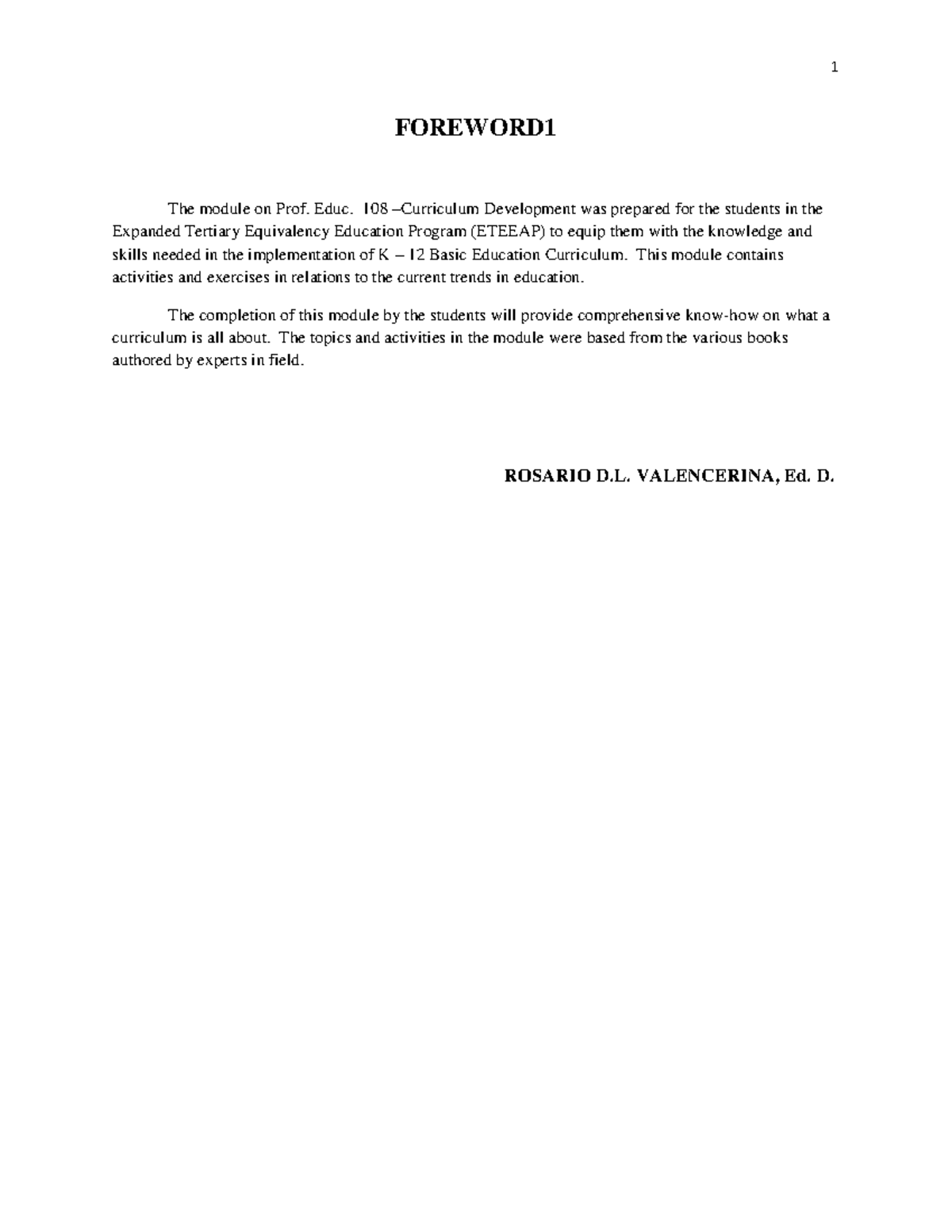 Pdfcoffee - YES - FOREWORD The module on Prof. Educ. 108 – Curriculum ...
