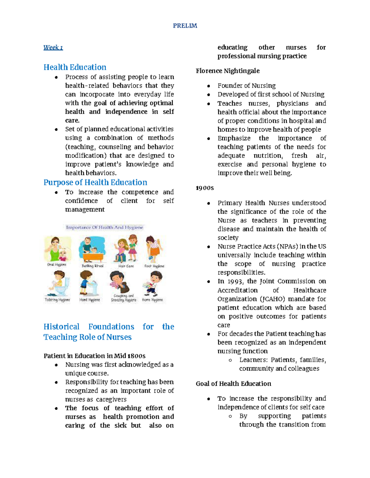 H - Midterm Notes - Week 1 Health Education Process Of Assisting People 