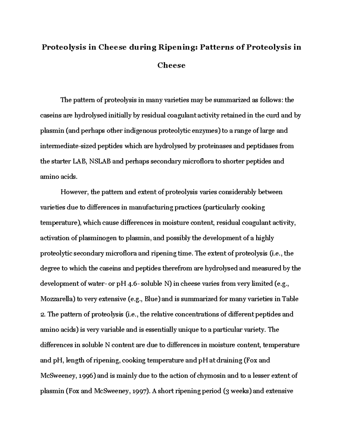 Patterns of Proteolysis in Cheese - Proteolysis in Cheese during ...
