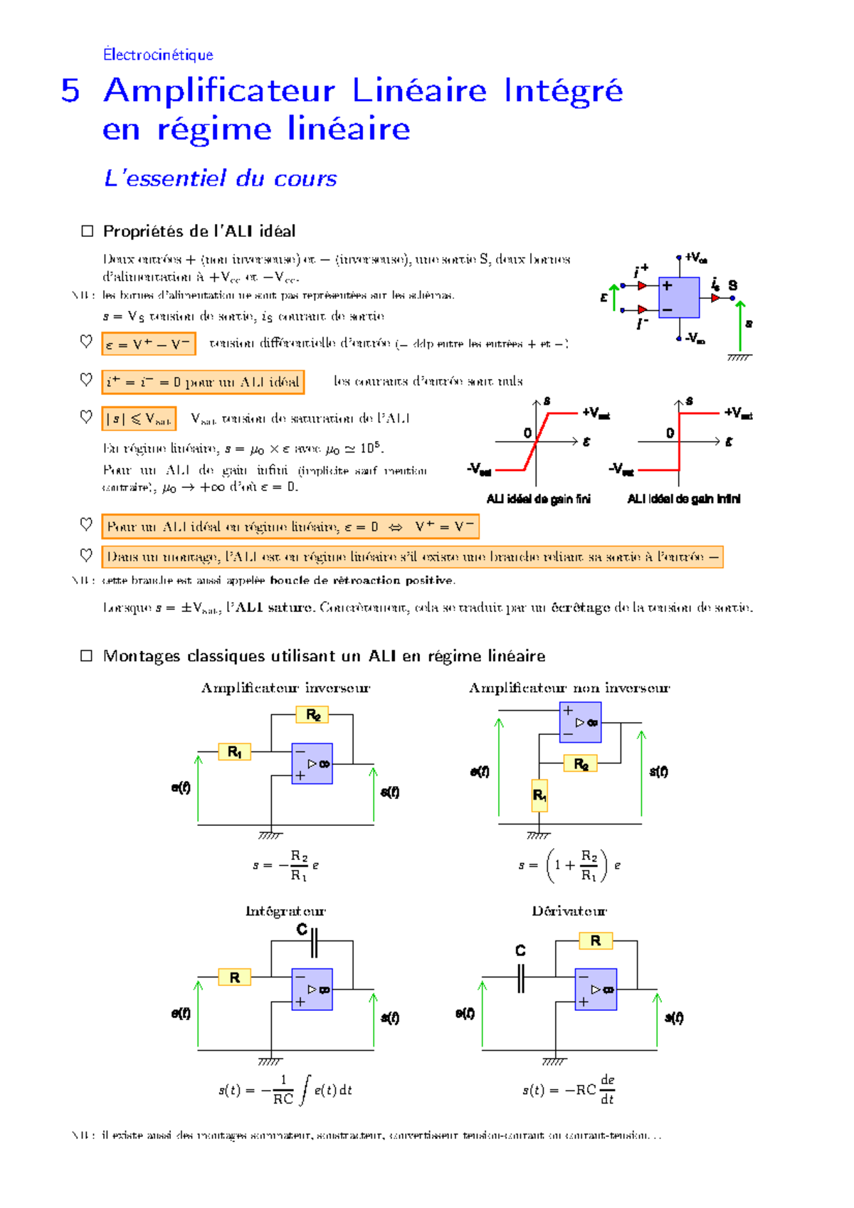 Electrocinétique amplificateur linéaire intégré en régime linéaire — free download