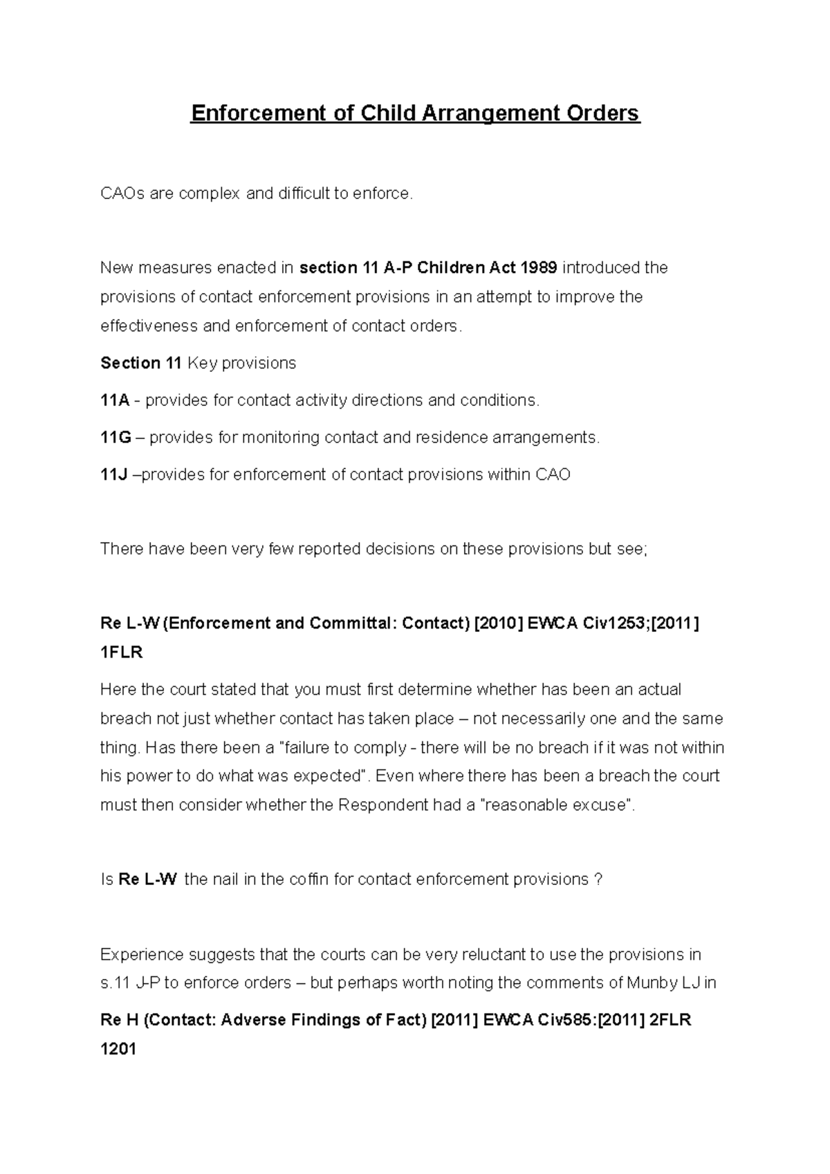 Enforcement of Child Arrangement Orders New measures enacted in