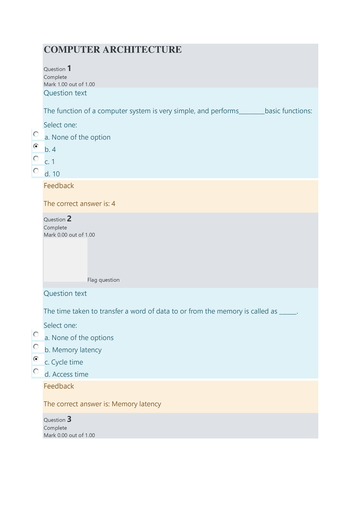 Computer Architecture Catest 2 - COMPUTER ARCHITECTURE Question 1 ...