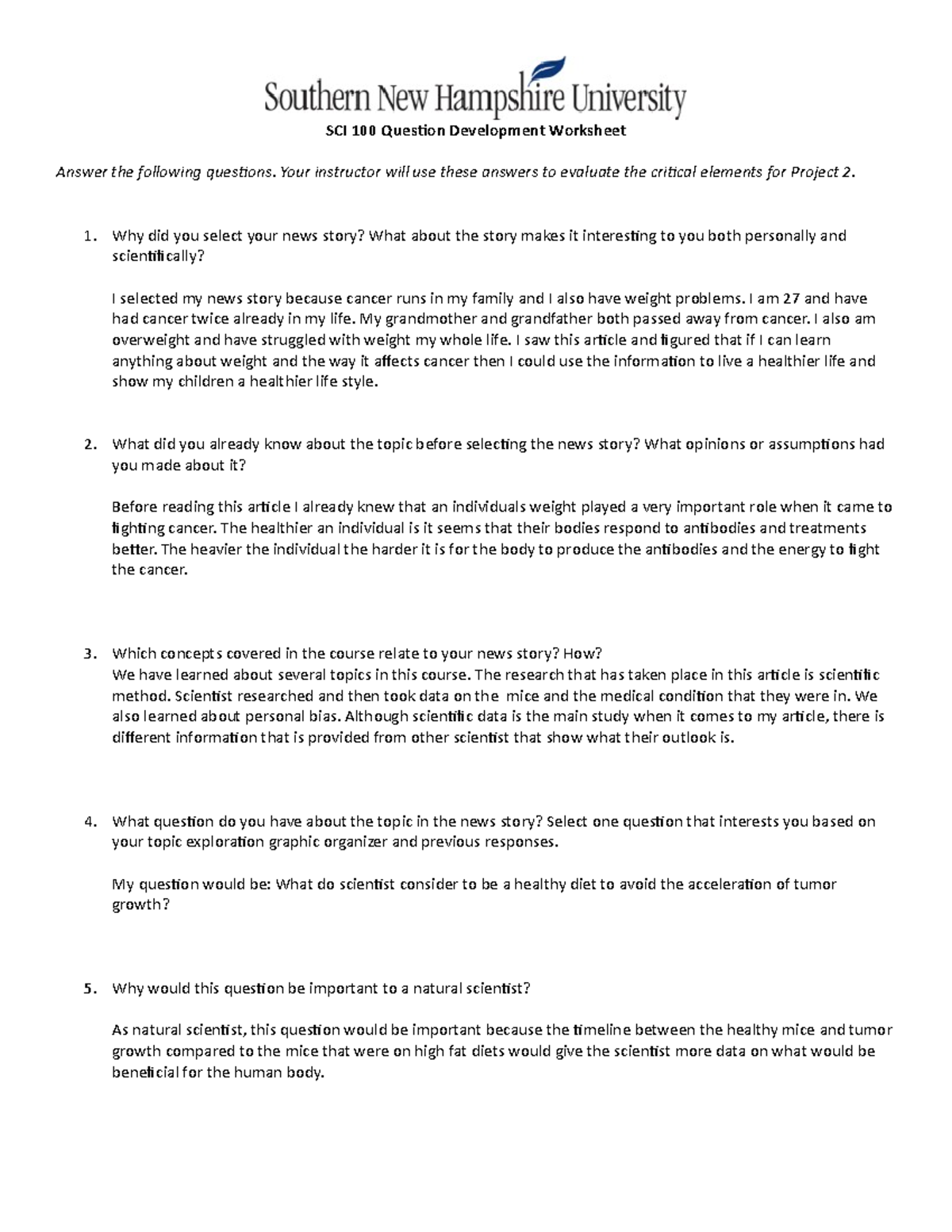 Sci100 work sheet natural science - SCI 100 Question Development ...