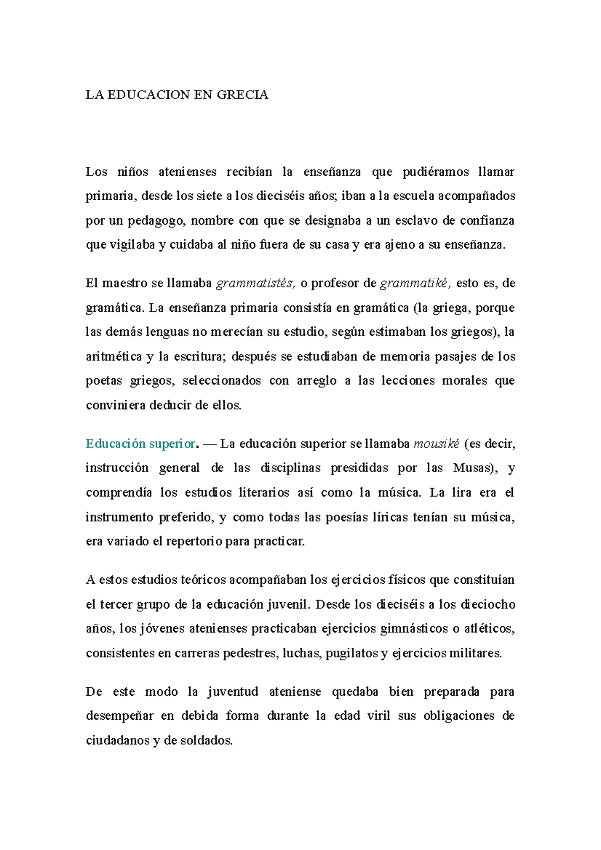 LA Educacion EN Grecia - Apuntes sobre la historia de la educación - LA ...