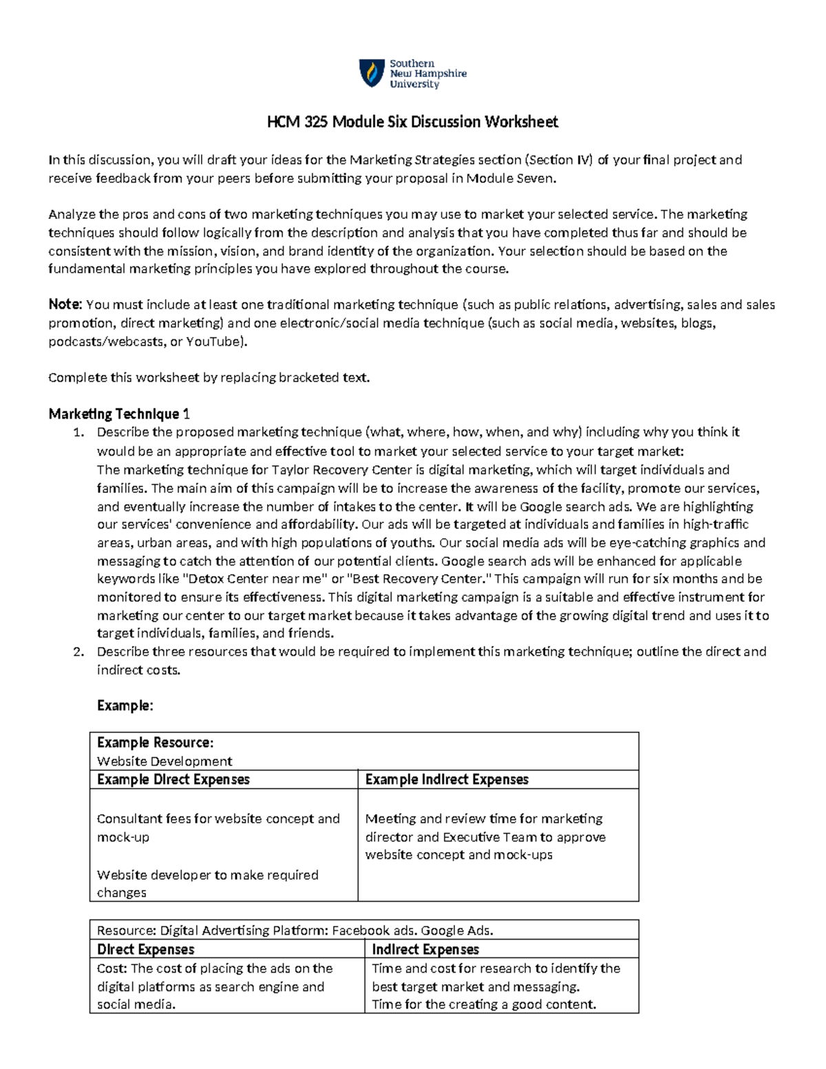 HCM 325 Module Six Discussion Worksheet-2 - HCM 325 Module Six ...