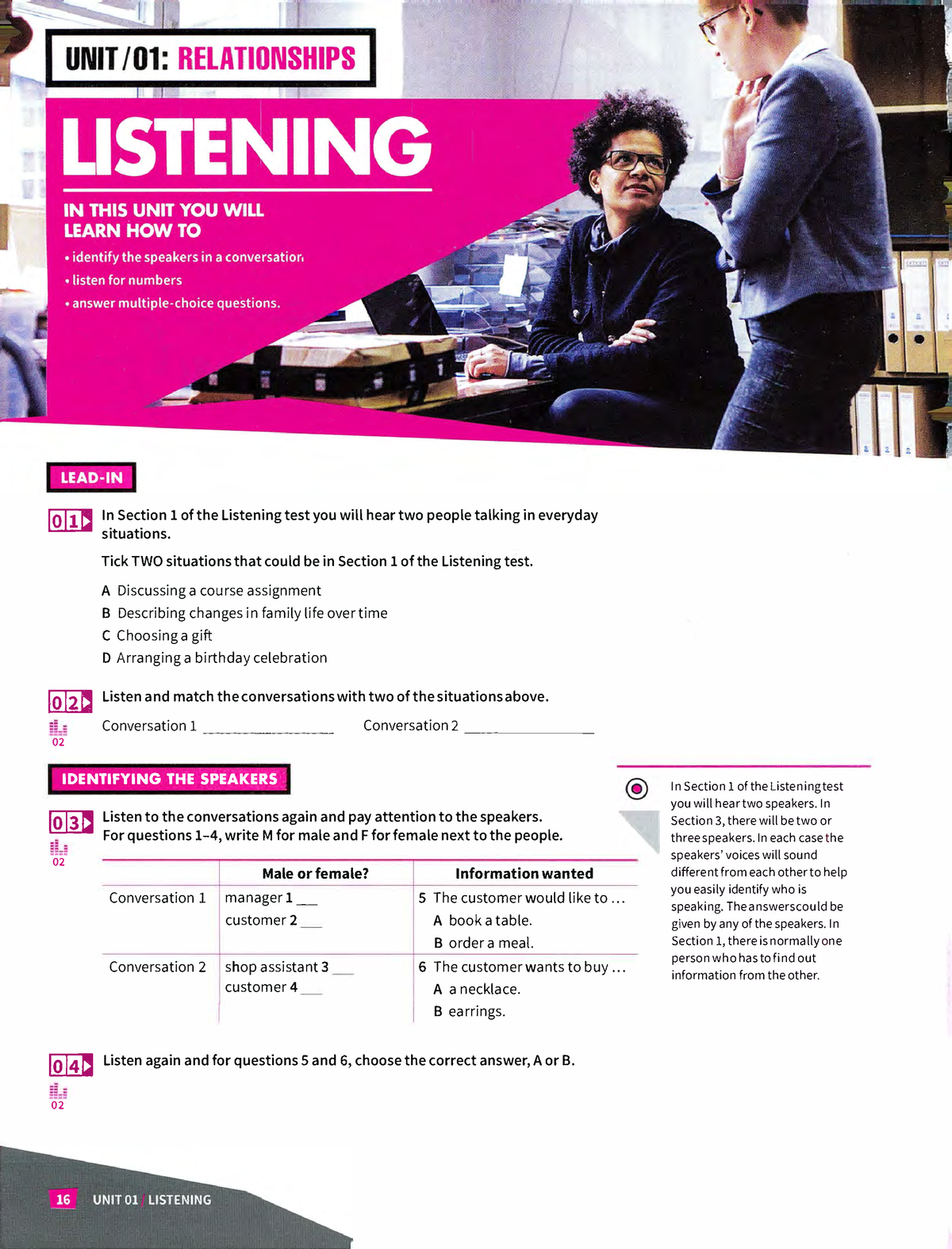 Unit 1 Speaking Listening - In Section 1 Of The Listening Test You Will ...