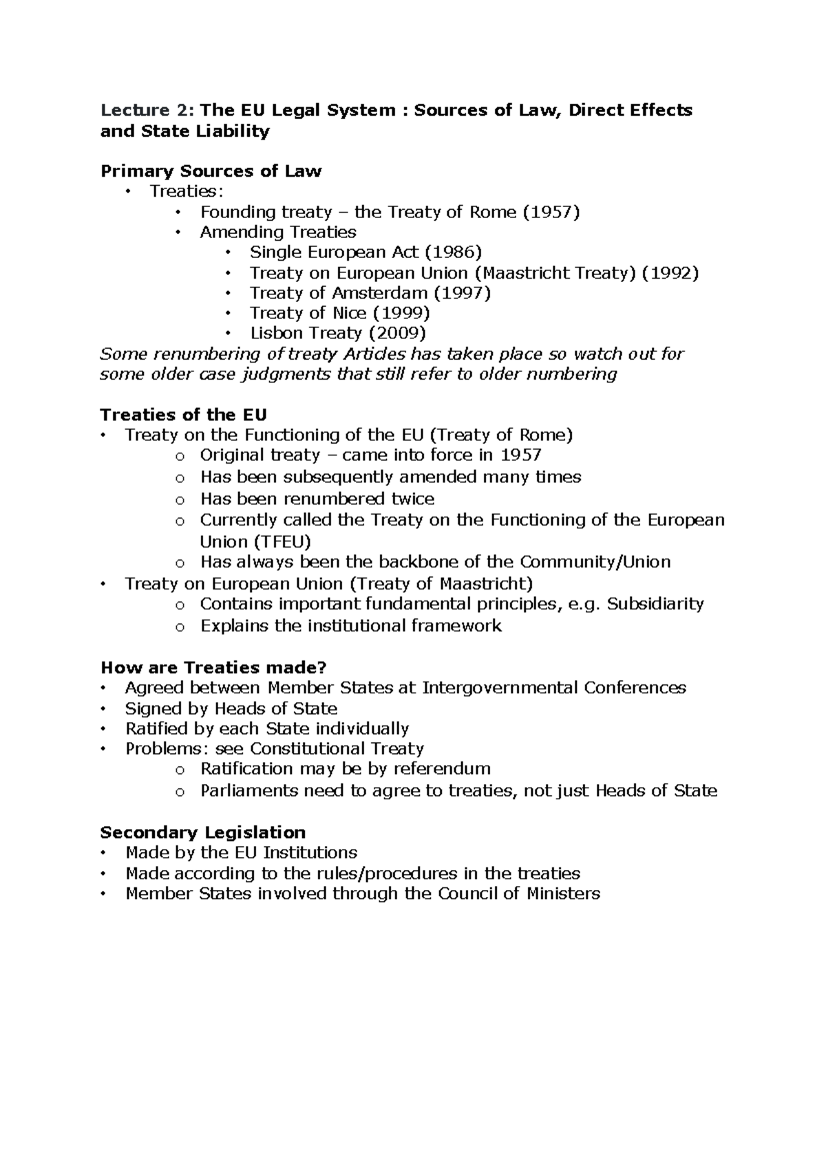 Lecture 2 Lecture 2 The EU Legal System Sources of Law, Direct
