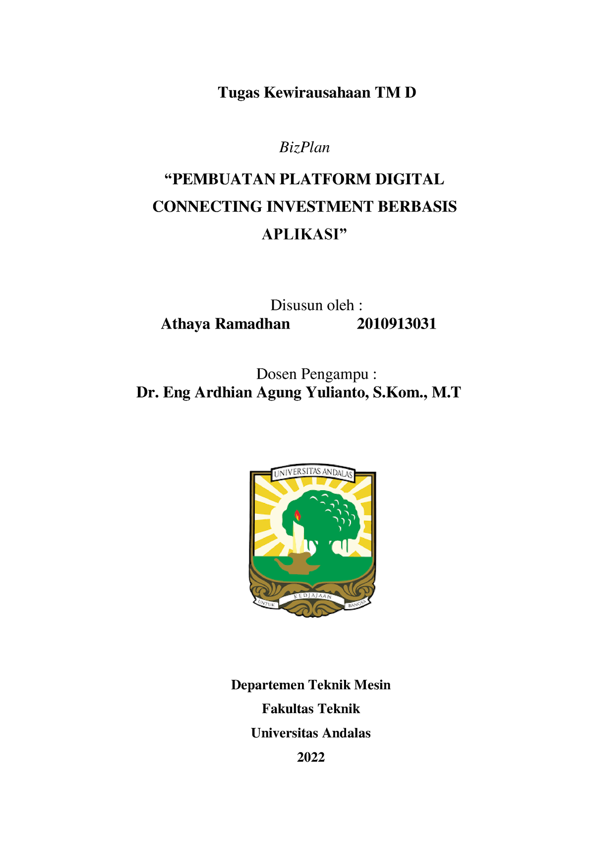 Proposal Tugas Kewirausahaan - Tugas Kewirausahaan TM D BizPlan ...