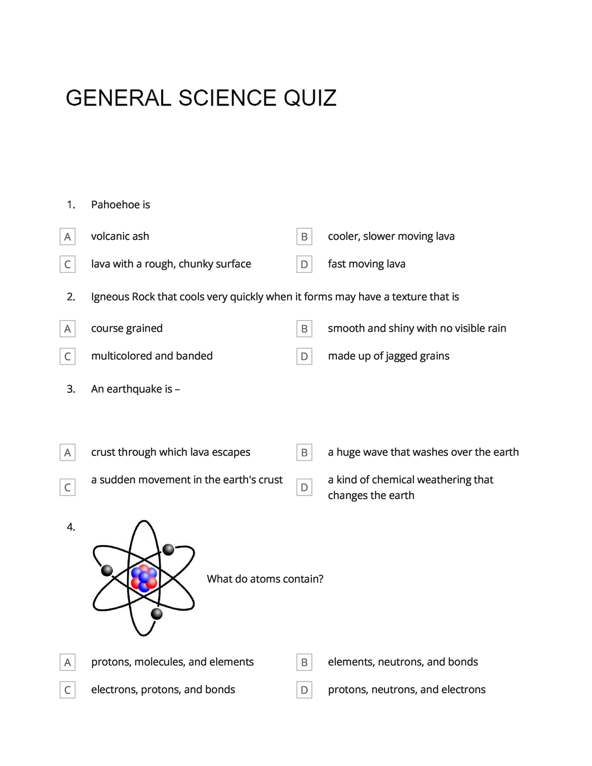 General Science - QUIZ - General Science20 Questions NAME : CLASS ...