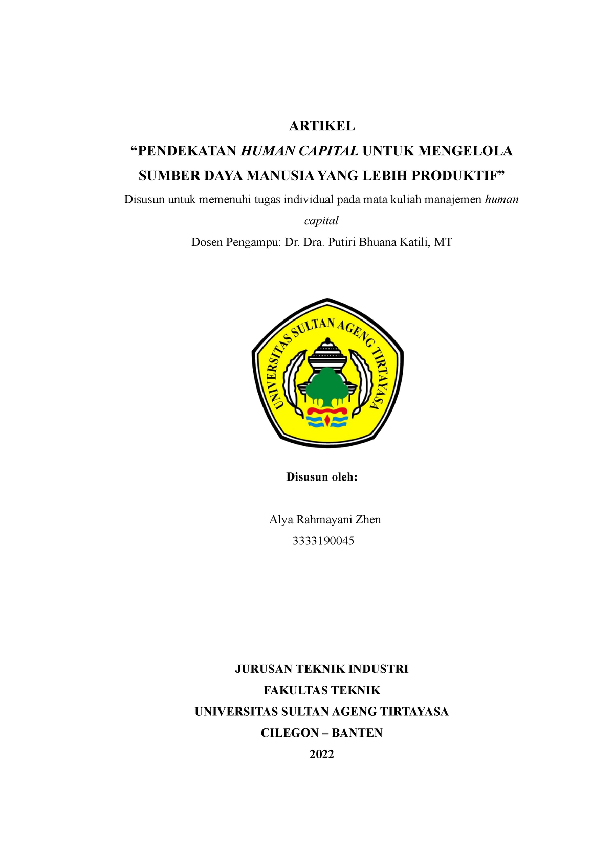 Artikel Human Capital - ARTIKEL “PENDEKATAN HUMAN CAPITAL UNTUK ...