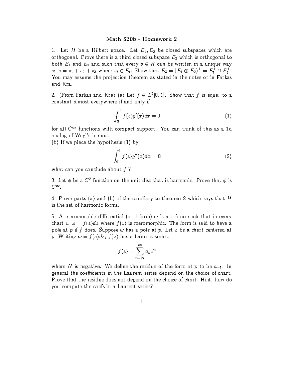 Hmwk2 Homework Assignment 2 Math 5a Complex Analysis Studocu