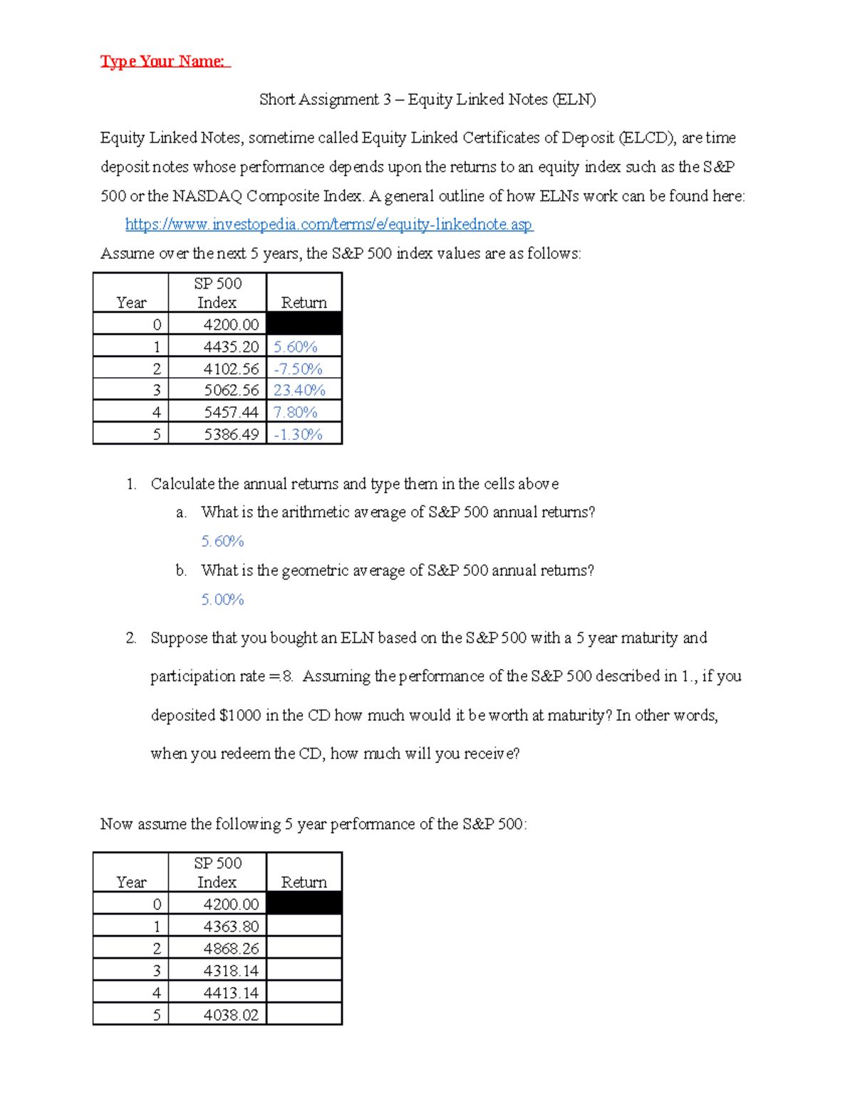 Short Assignment 3 - Equity-Linked Notes - Type Your Name: Short ...