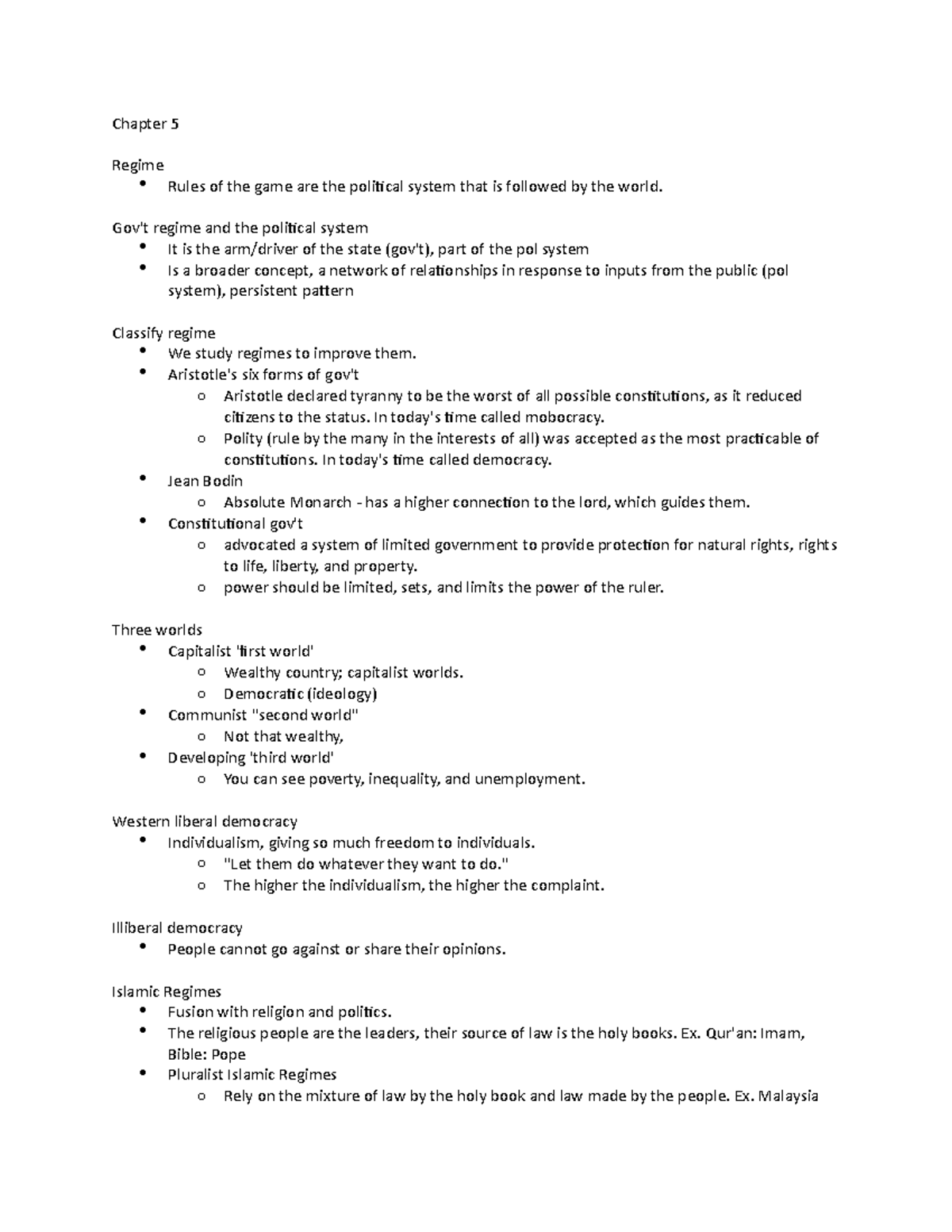 Politics Chapter 5 - Chapter 5 Regime Rules of the game are the ...