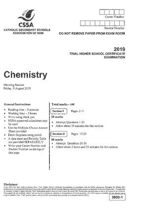 Cssa 2019 Chemistry Trial Solutions 15050 Studocu