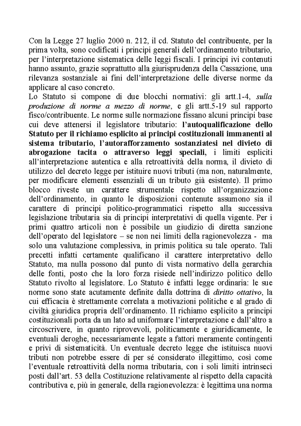 Appunti Statuto Contribuente - Articoli 1-4 - Con La Legge 27 Luglio ...