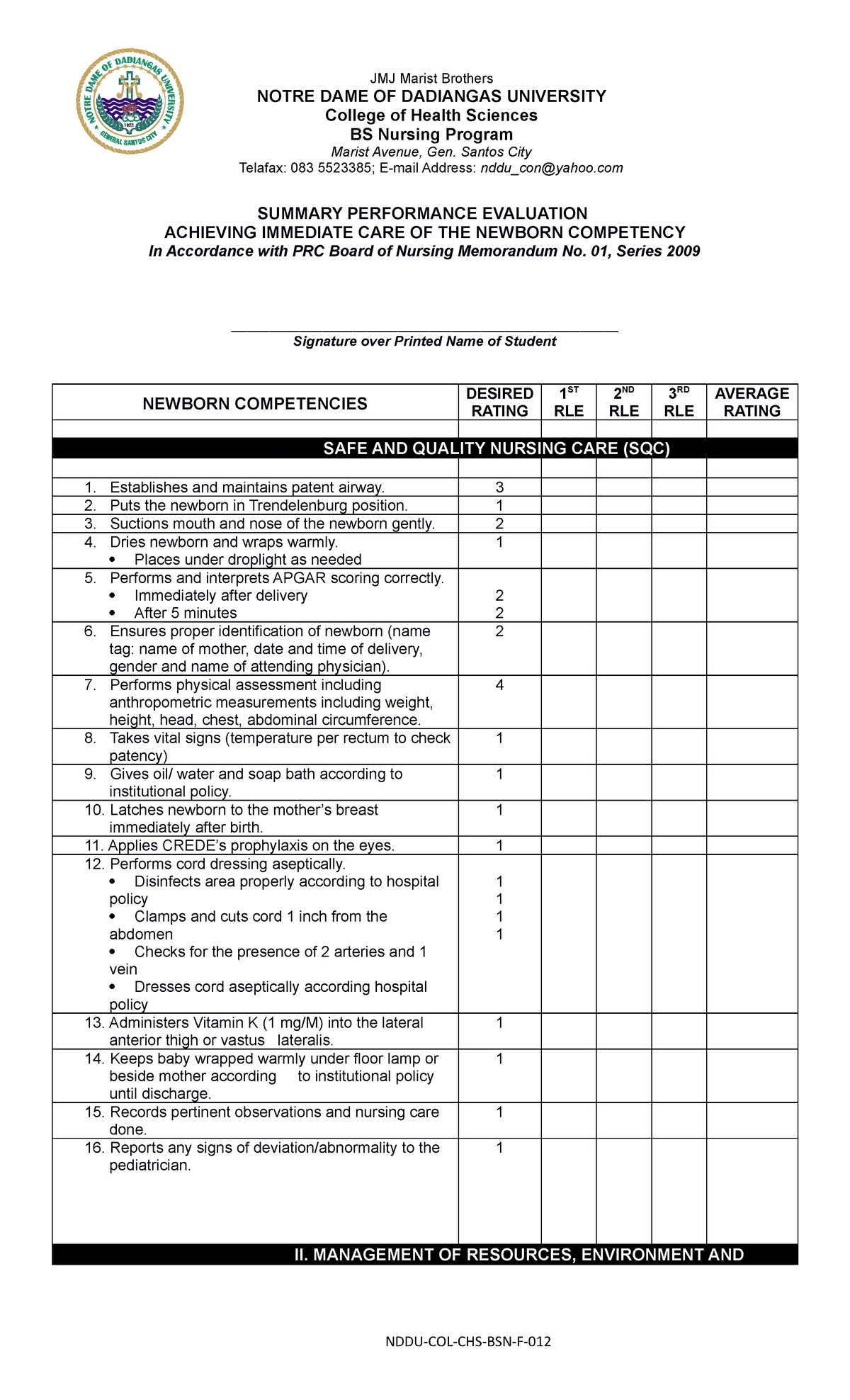 Newborn Care Evaluation Tool summary vr 2022 - SUMMARY PERFORMANCE ...