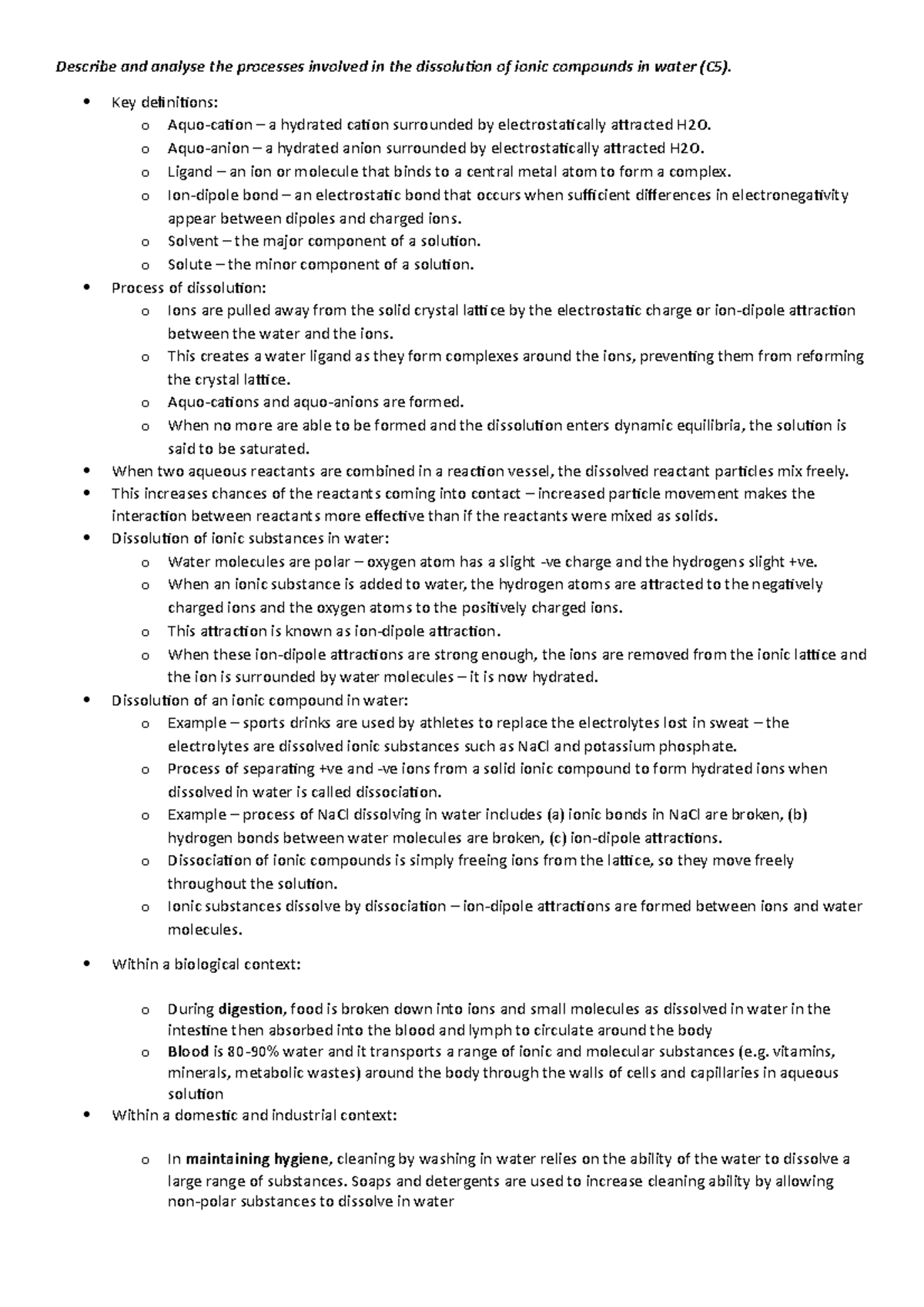 Module 5 notes part 2 - Describe and analyse the processes involved in ...