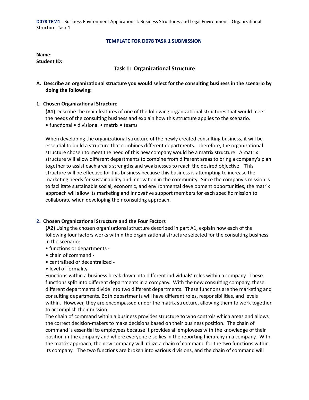 Template FOR D078 TASK 1 Submission - D078 TEM1 - Business Environment ...