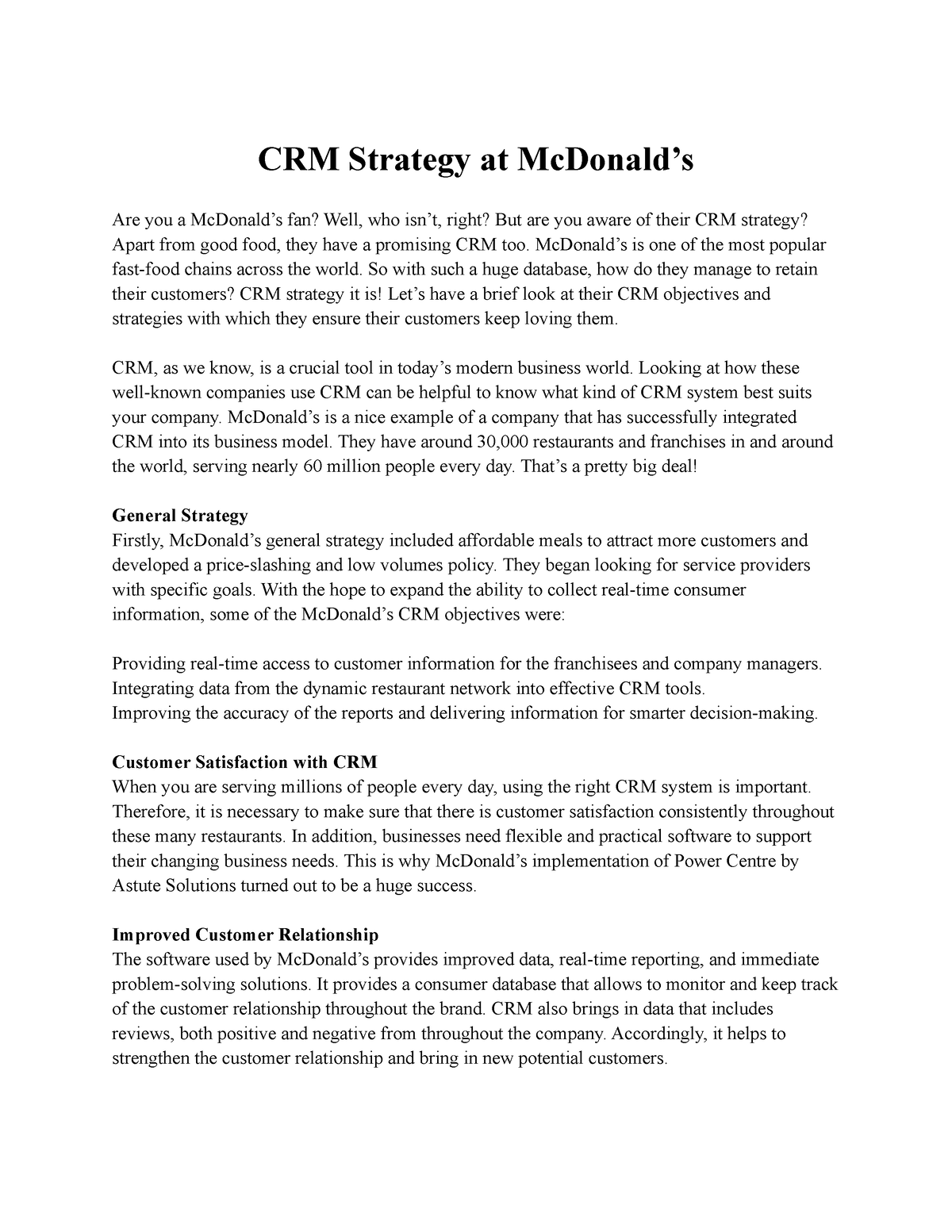 crm case study on mcdonald's