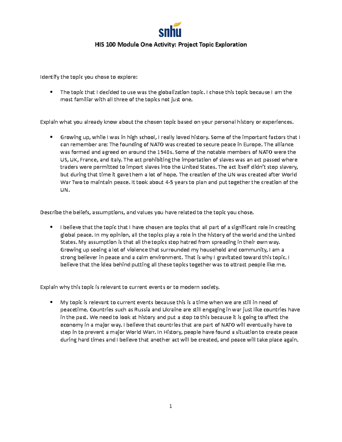HIS 100 Module One - DOnt use - HIS 100 Module One Activity: Project ...