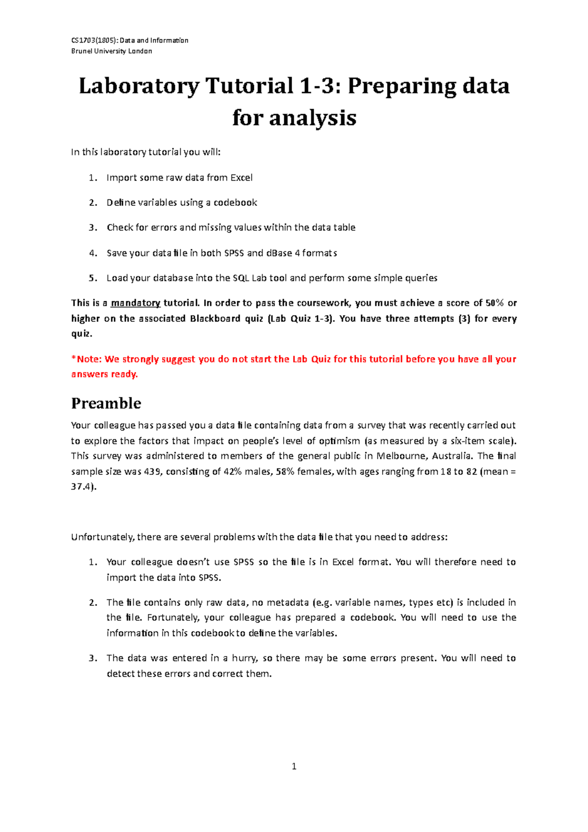 Lab1-3 - Preparing Data - Brunel University London Laboratory Tutorial ...