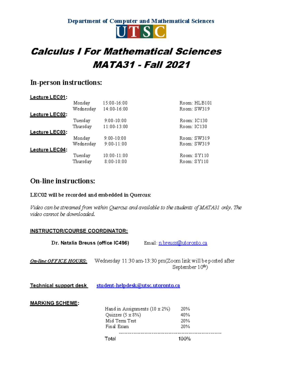 MAT A31 General Information 2021- Gives the percentage of assignments ...
