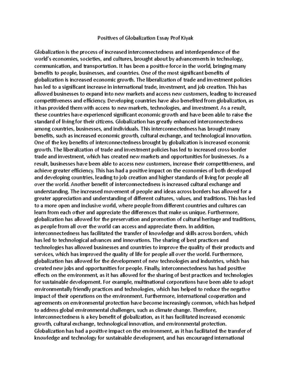 perception of globalization essay