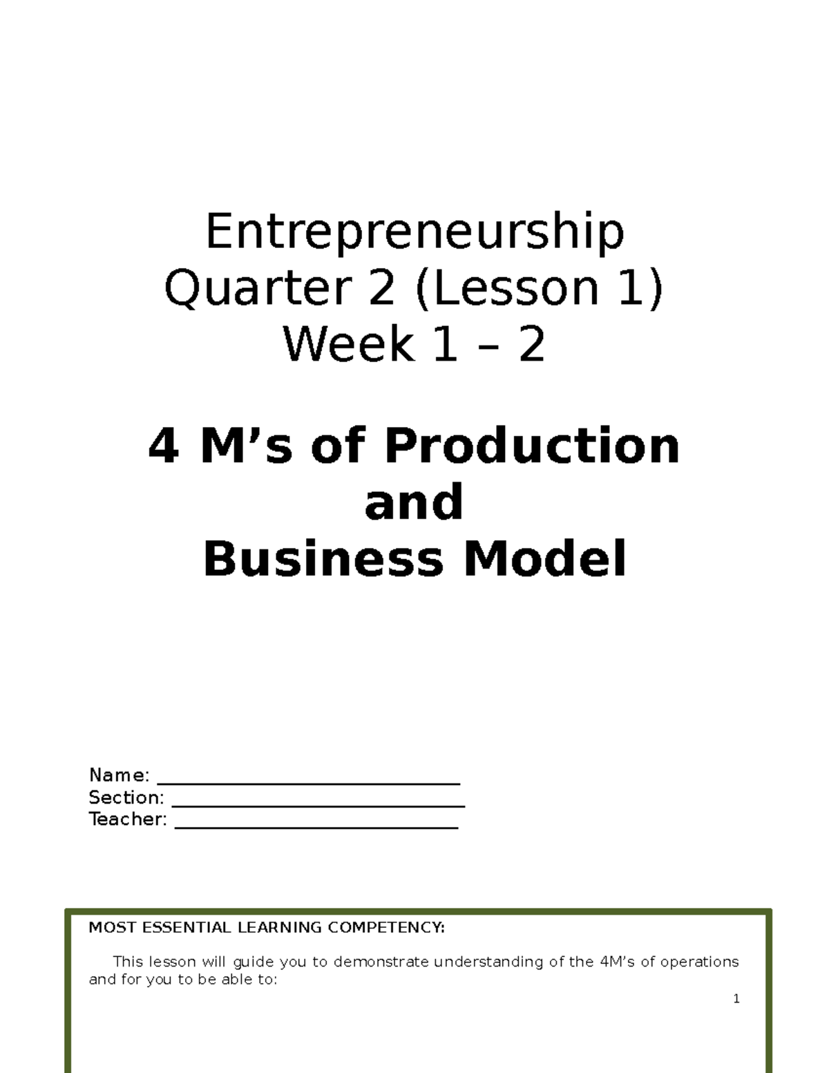 Entrep Q2 Wk 1-2 SAS Mendoza-Del Mundo - Entrepreneurship Quarter 2 ...