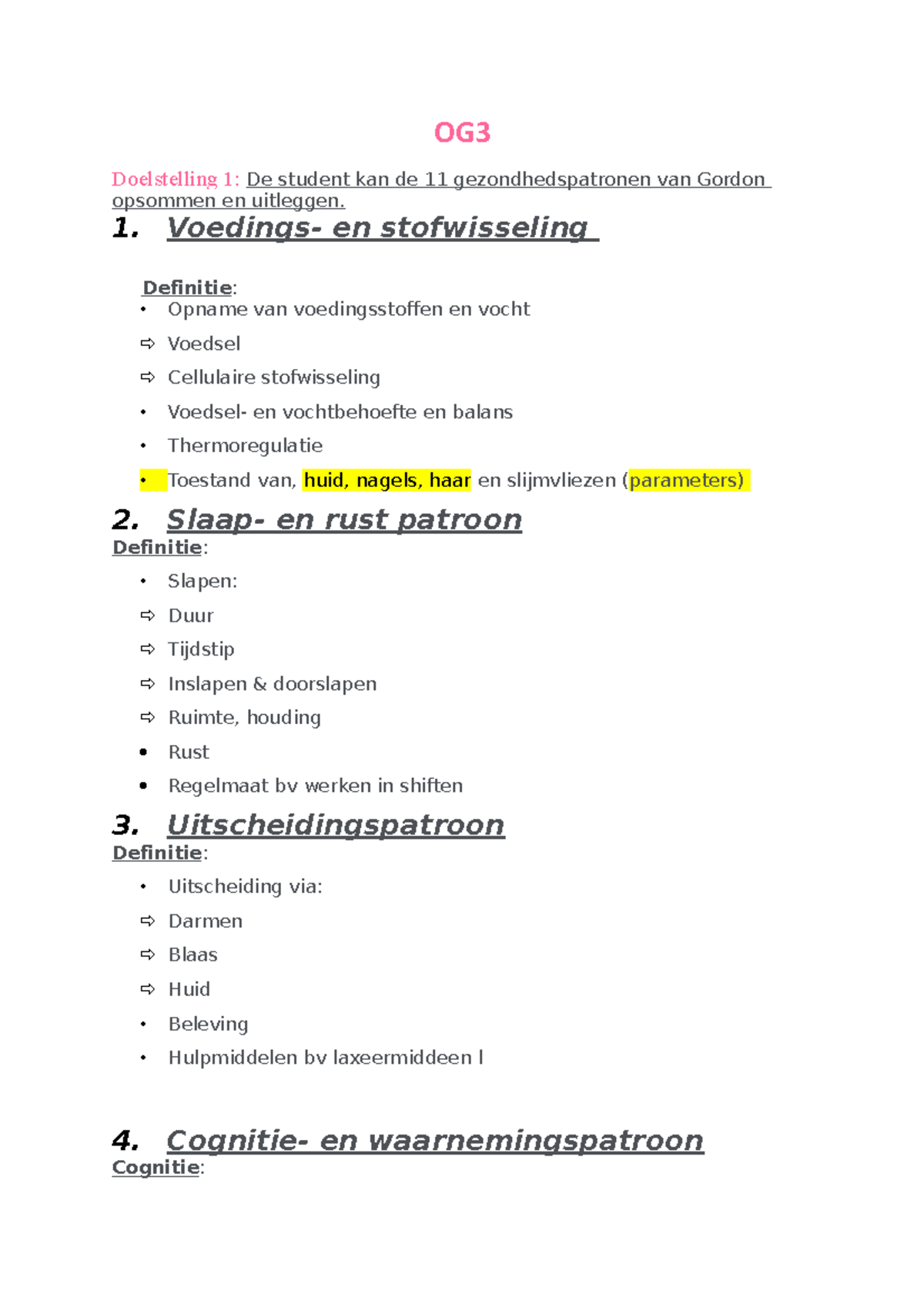 OG3 - Verpleegkunde - OG Doelstelling 1: De Student Kan De 11 ...