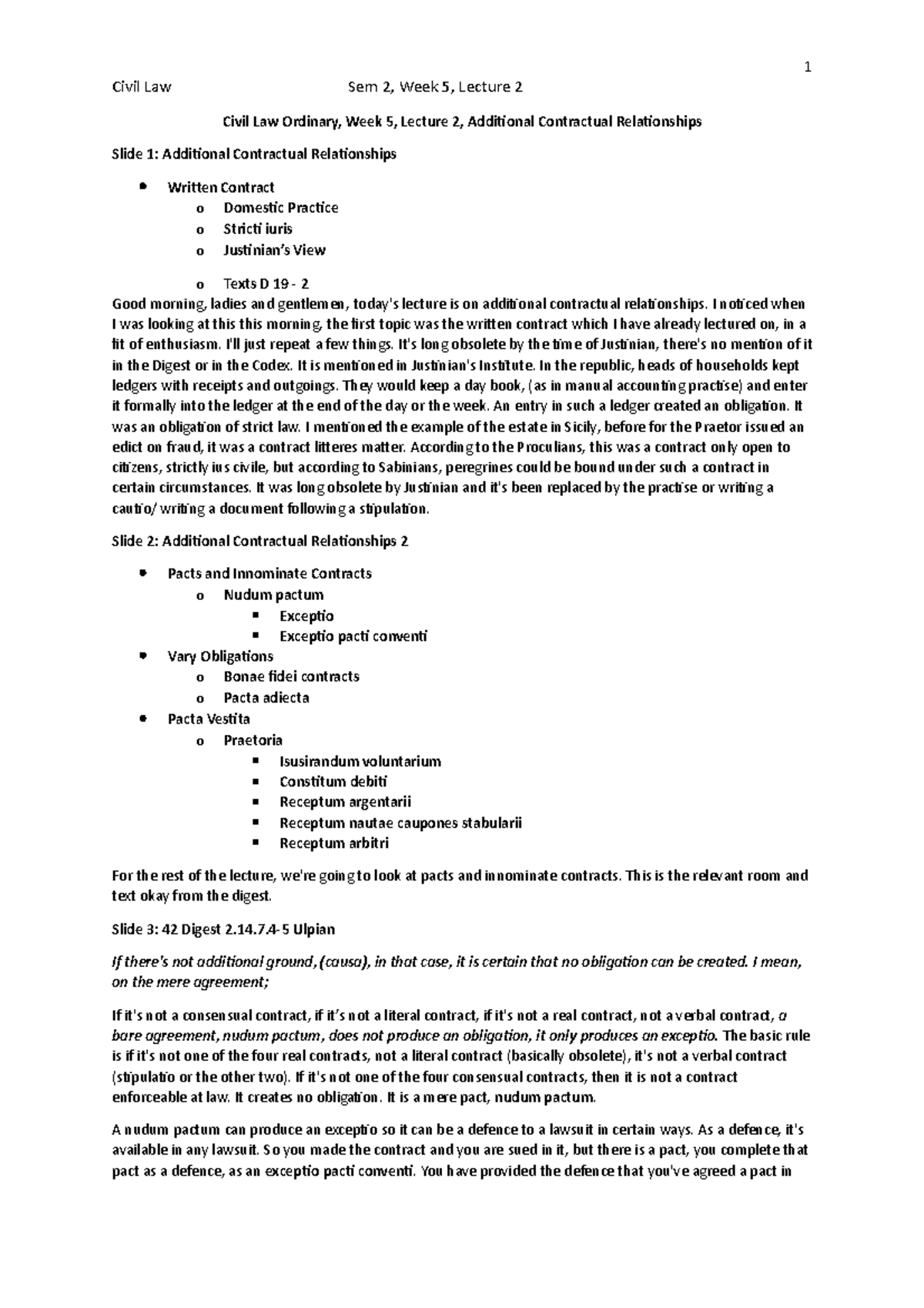 Sem 2, Week 5, 2 Civil Law - Add Contractual - Civil Law Sem 2, Week 5 ...