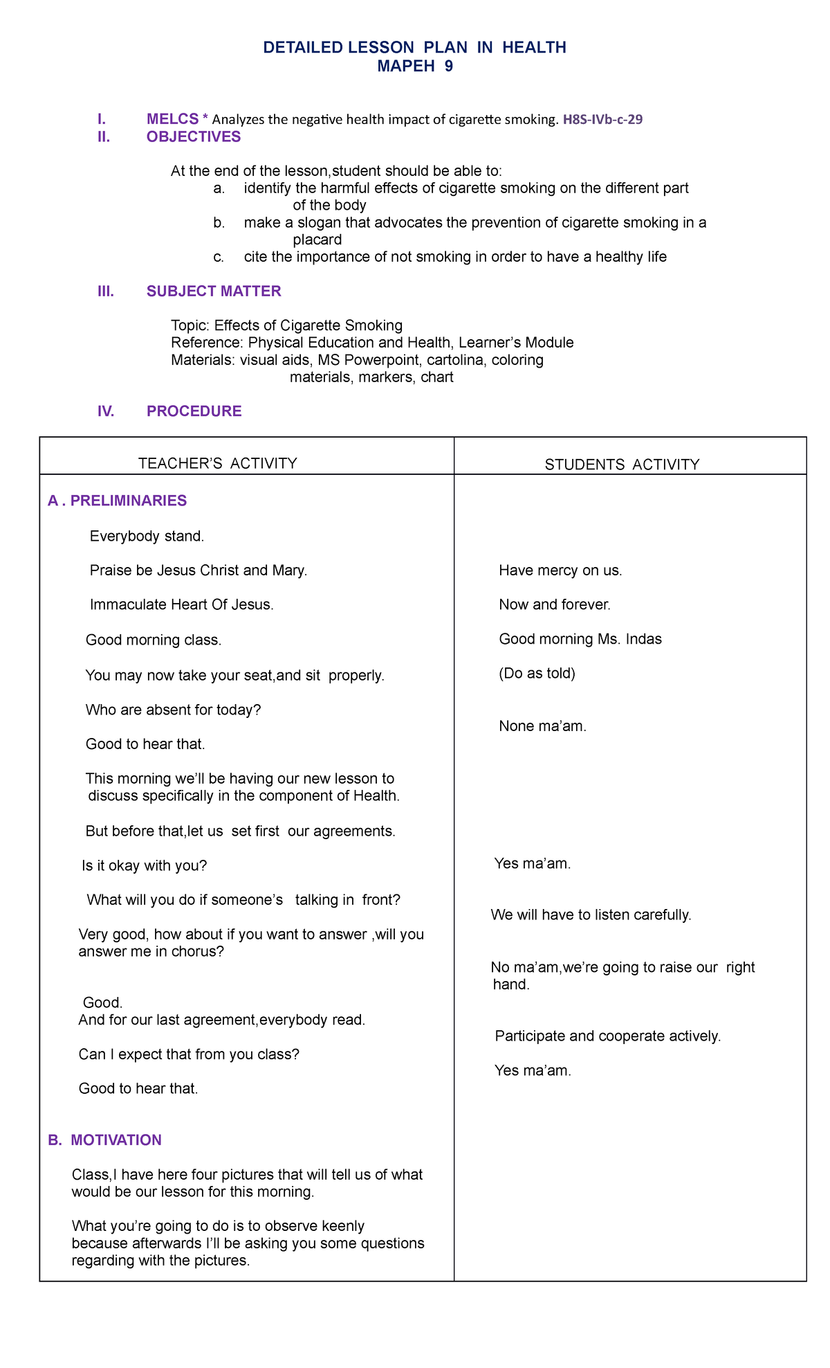 Cigarette Lesson Plan demo Auto Recovered DETAILED LESSON PLAN