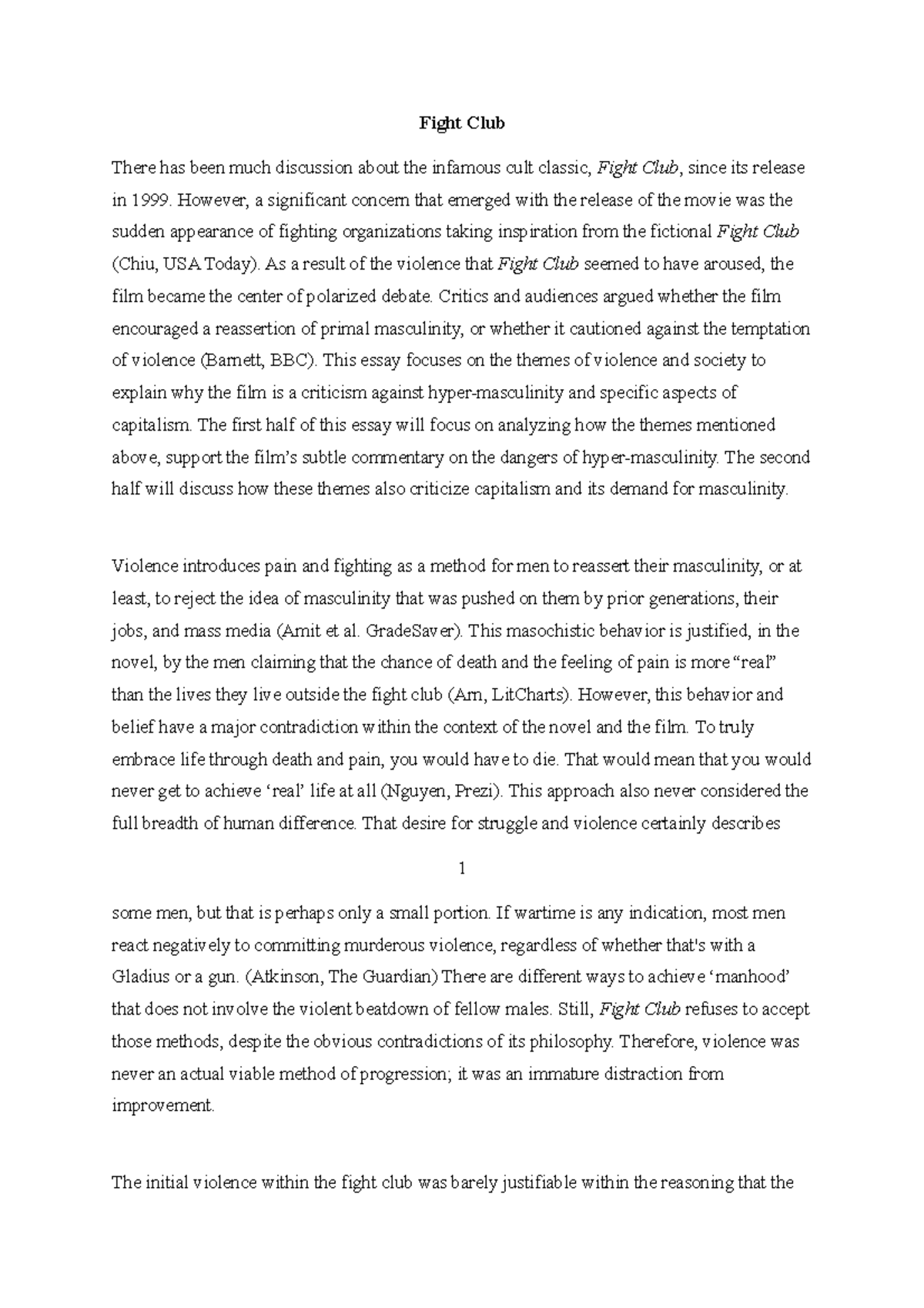 Course Hero ELL Essay 2 Fight Club There has been