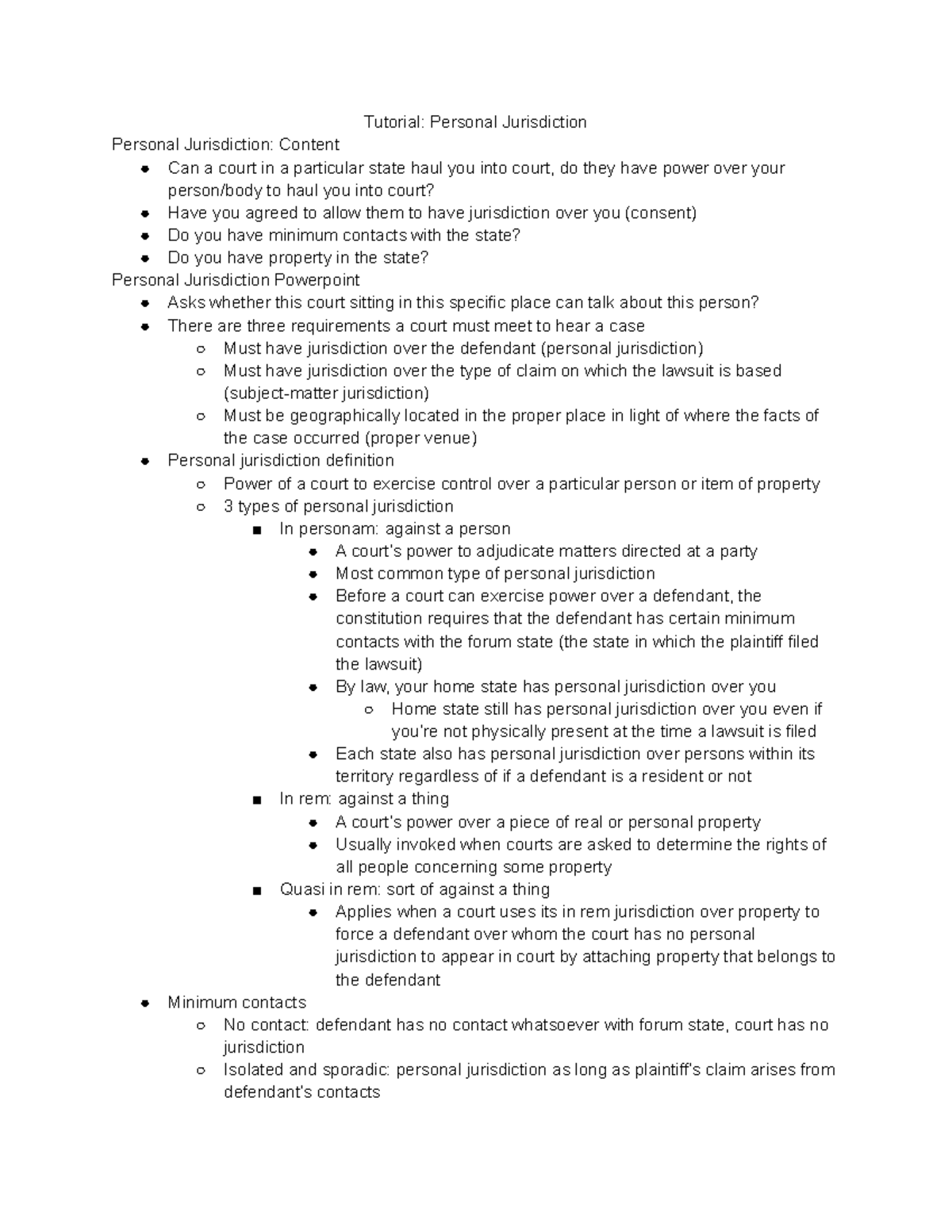 personal jurisdiction essay questions