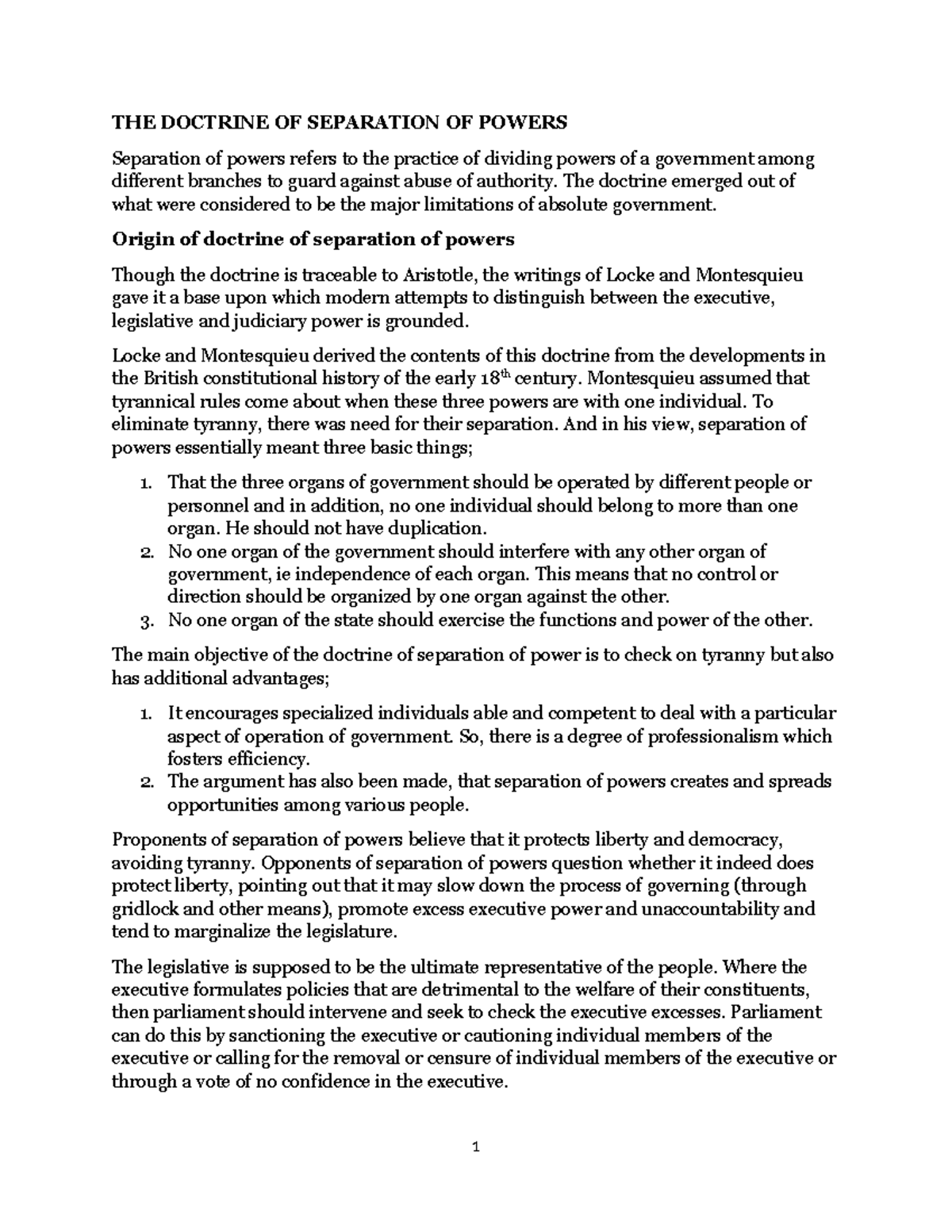 Admin Notes 2 - It’s good - THE DOCTRINE OF SEPARATION OF POWERS ...