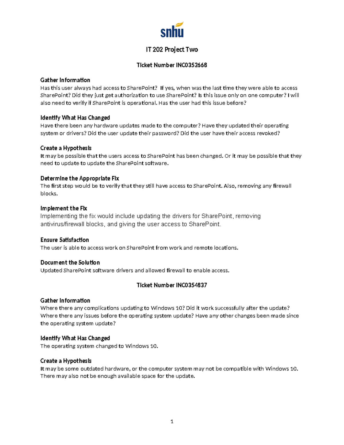 IT 202 Project Two Knowledge Base Document Template - IT 202 Project ...