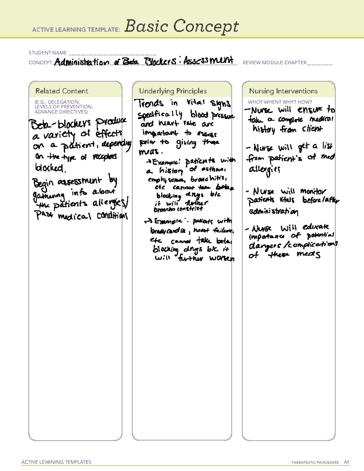 Administration of Beta Blockers- assessment - ACTIVE LEARNING TEMPLATES ...