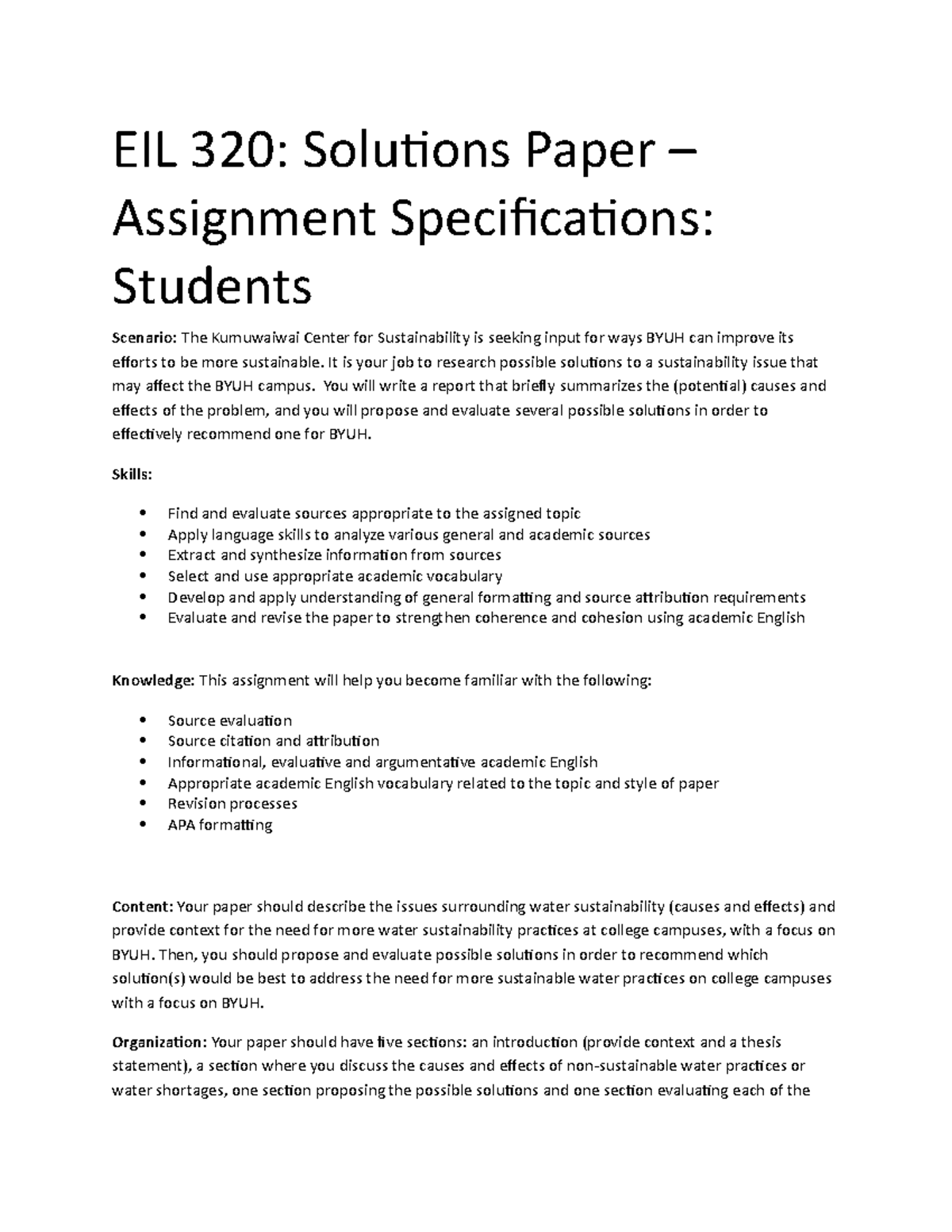 EIL 320 - Assignment - Solutions Paper - EIL 320: Solutions Paper ...