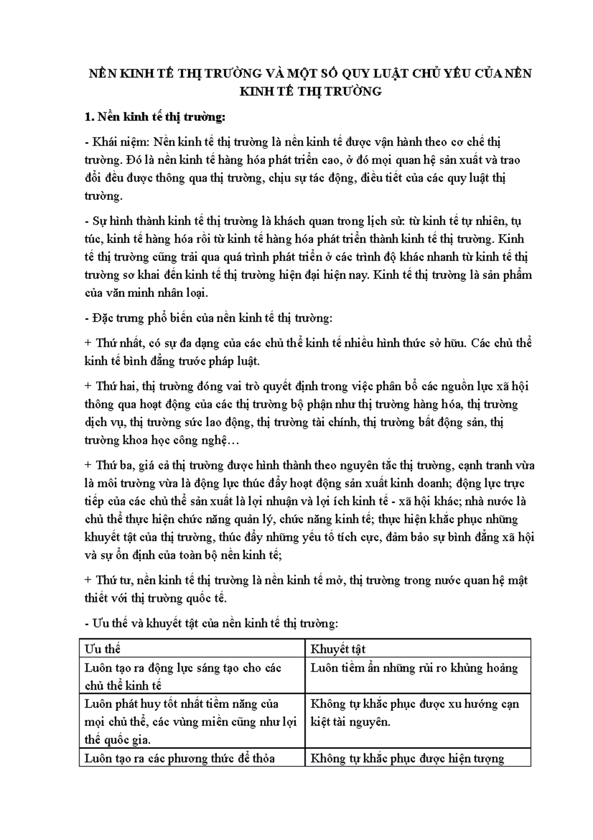 NỀN KINH TẾ THỊ TRƯỜNG VÀ MỘT SỐ QUY LUẬT CHỦ YẾU CỦA NỀN KINH TẾ THỊ TRƯỜNG - Nền kinh tế thị - Studocu