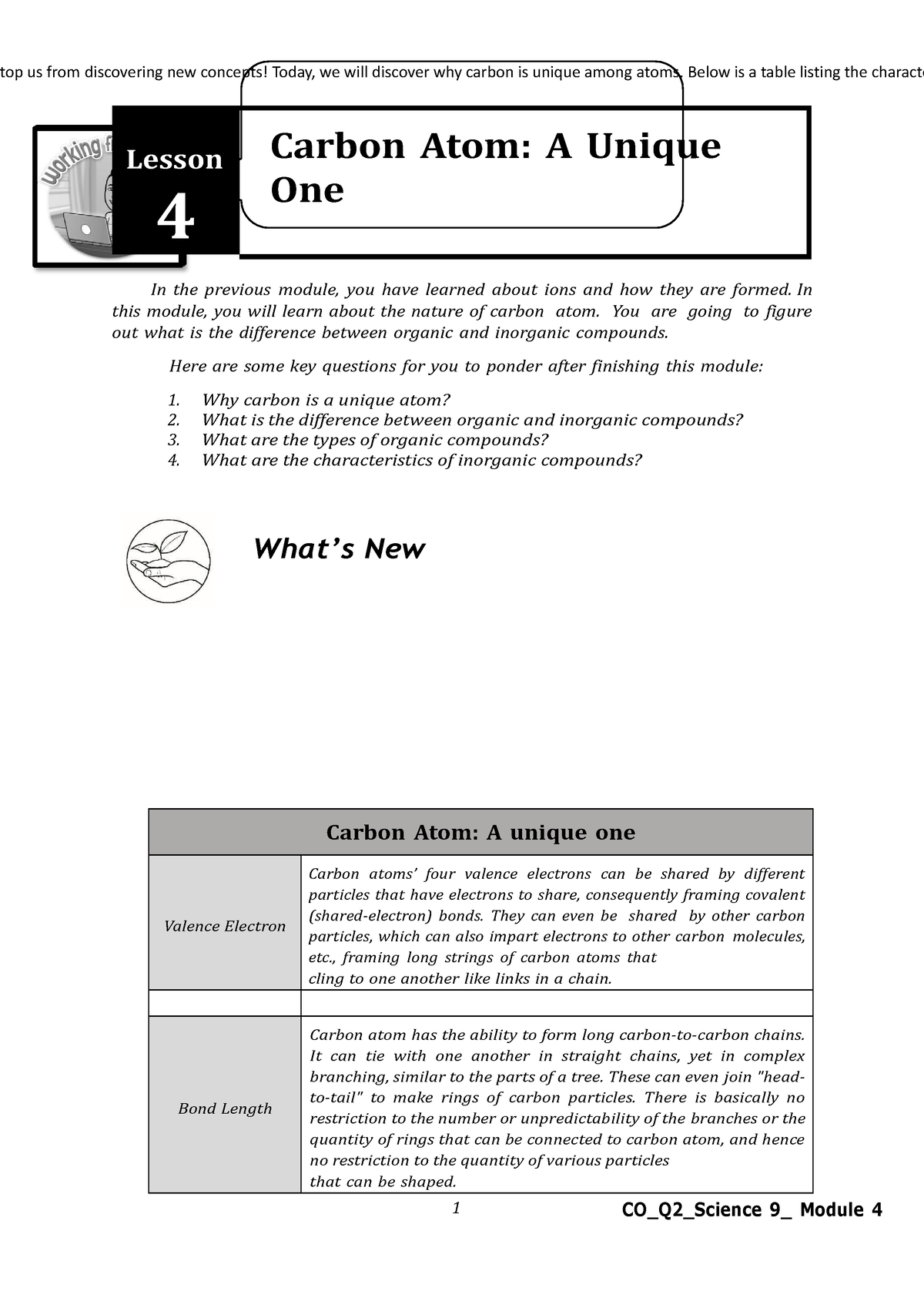 Science 9 Q2 Mod4 Carbon ATOM A Unique ONE Ver Final - 1 CO_Q2_Science ...