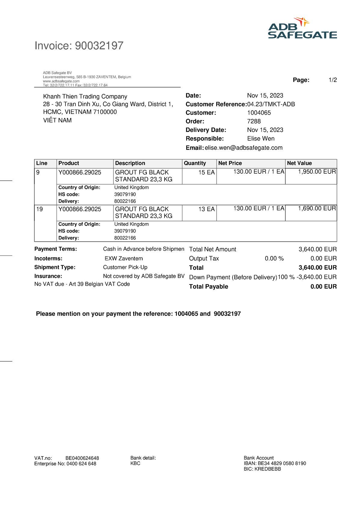 Invoice lô 2 - 80022166 - trew - Invoice: 90032197 ADB Safegate BV ...