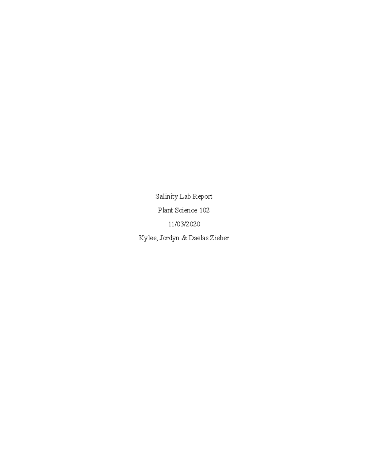 Salinity Lab Report Final Draft Salinity Lab Report Plant Science 102