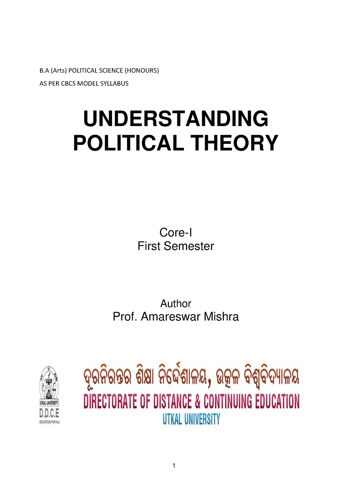 Chapter 1 Of Political Theory - B (Arts) POLITICAL SCIENCE (HONOURS) AS ...