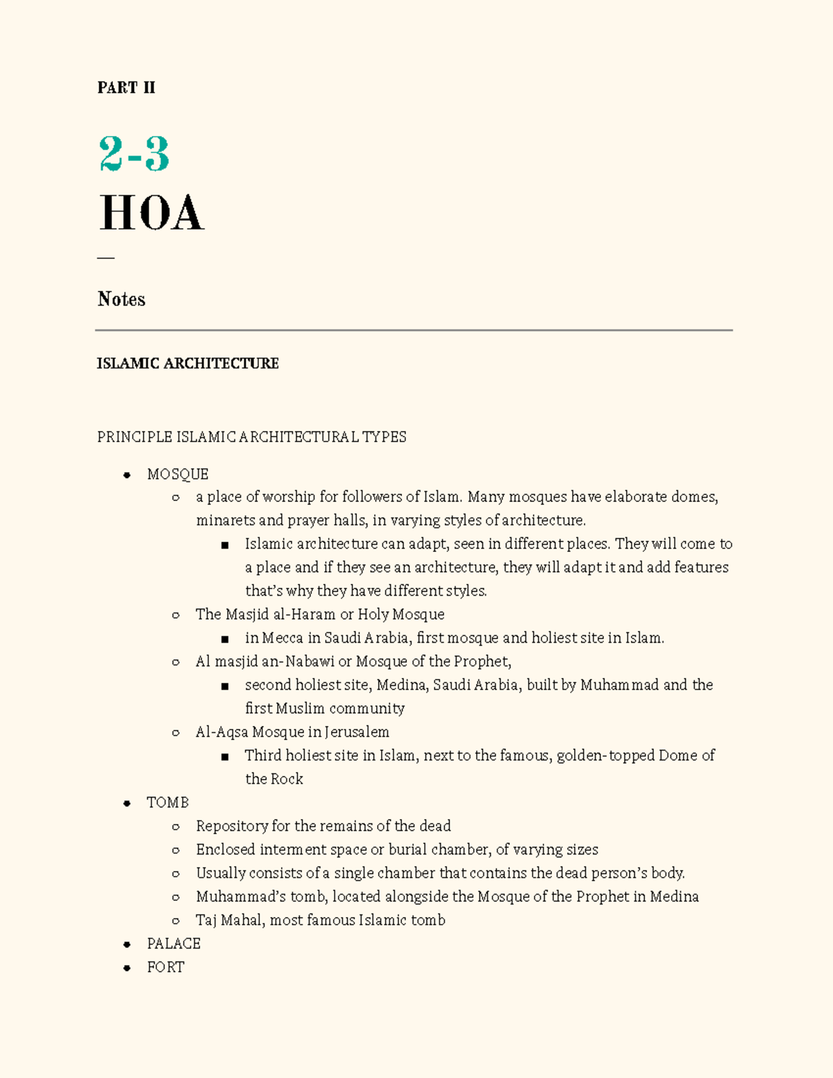 Class notes - PART II 2- HOA ___ Notes ISLAMIC ARCHITECTURE PRINCIPLE ...