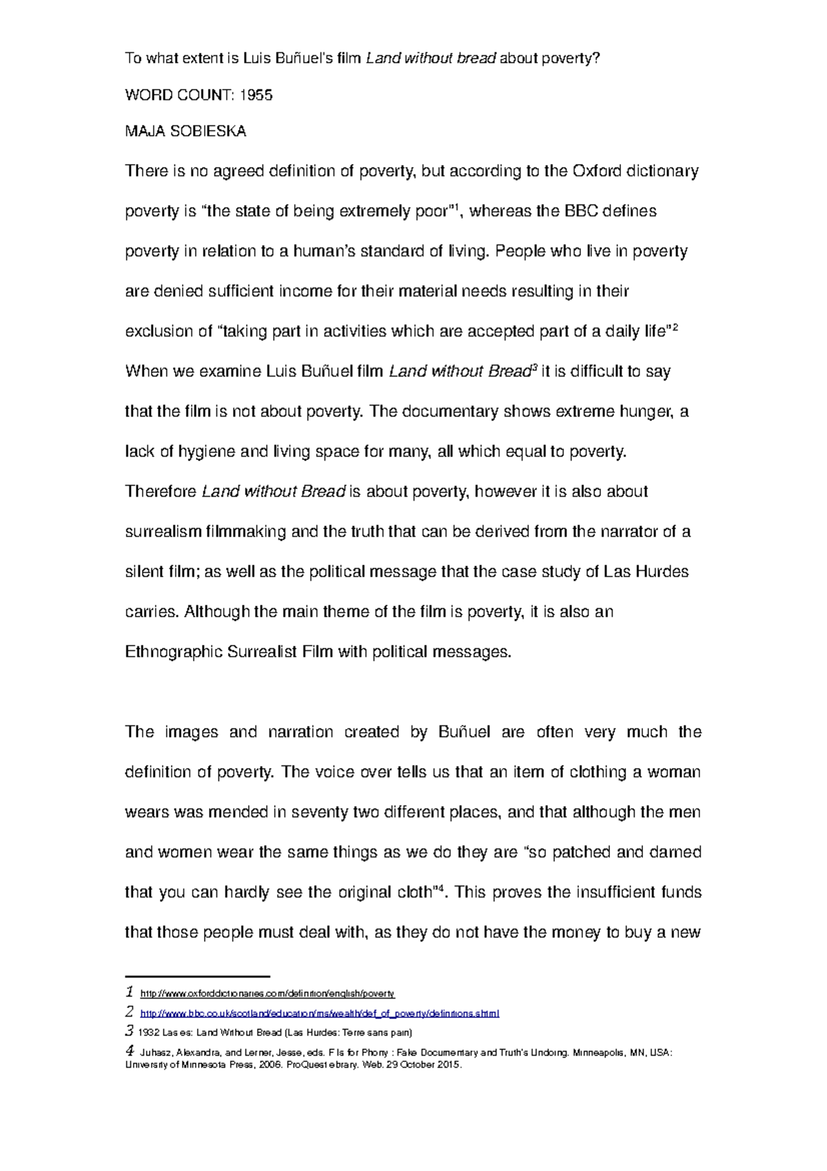 Land without bread WORD COUNT 1955 MAJA SOBIESKA There is no agreed