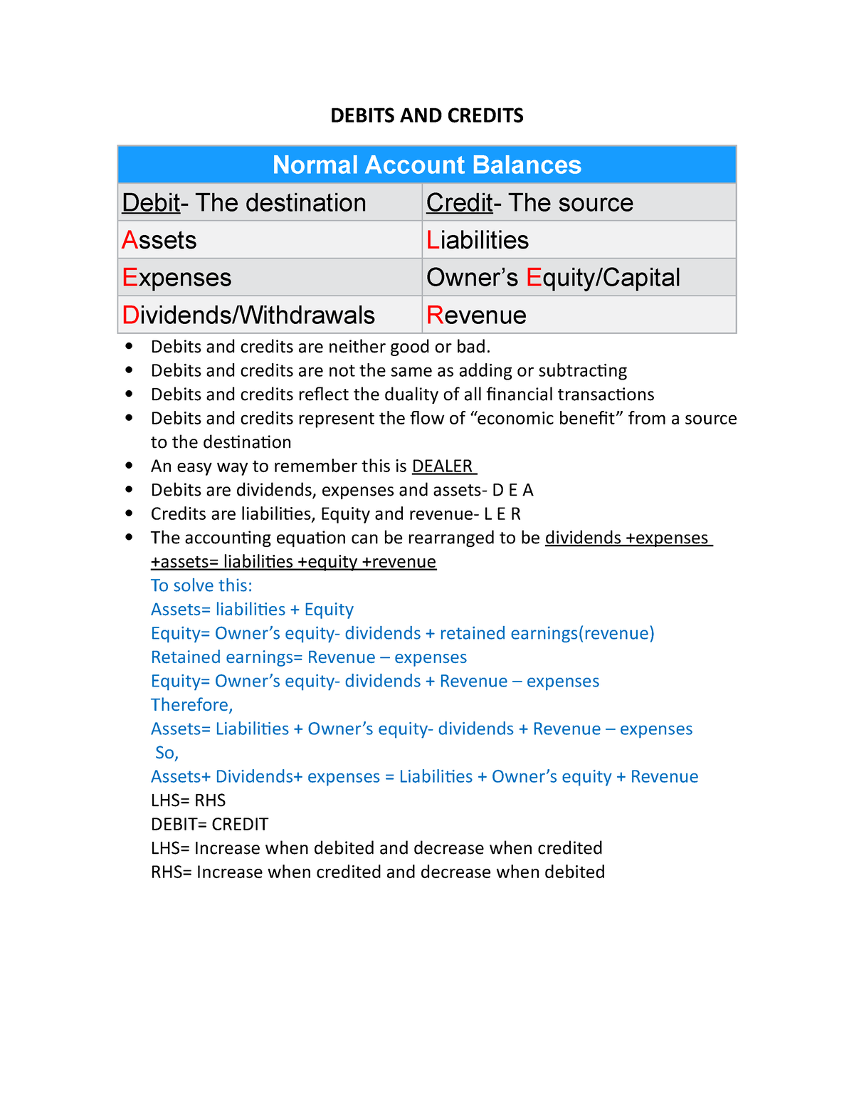 Debits AND Credits - Basics Of Acct - DEBITS AND CREDITS Debits And ...