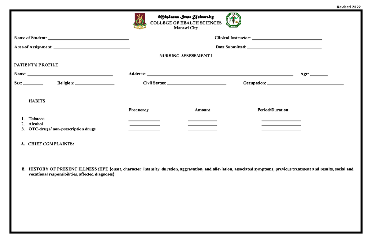 PA Tool Revised 2022 - Mindanao State University COLLEGE OF HEALTH ...