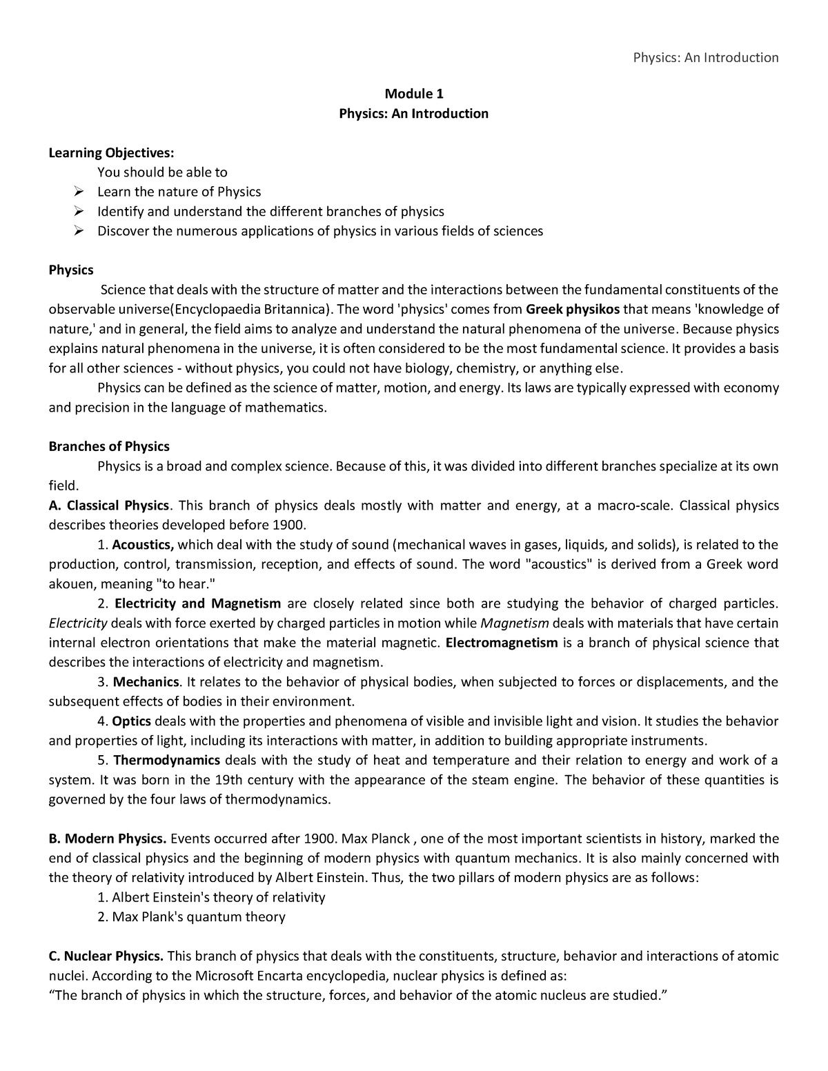 Physics-LEC- Prelim - GID - Physics: An Introduction Module 1 Physics ...