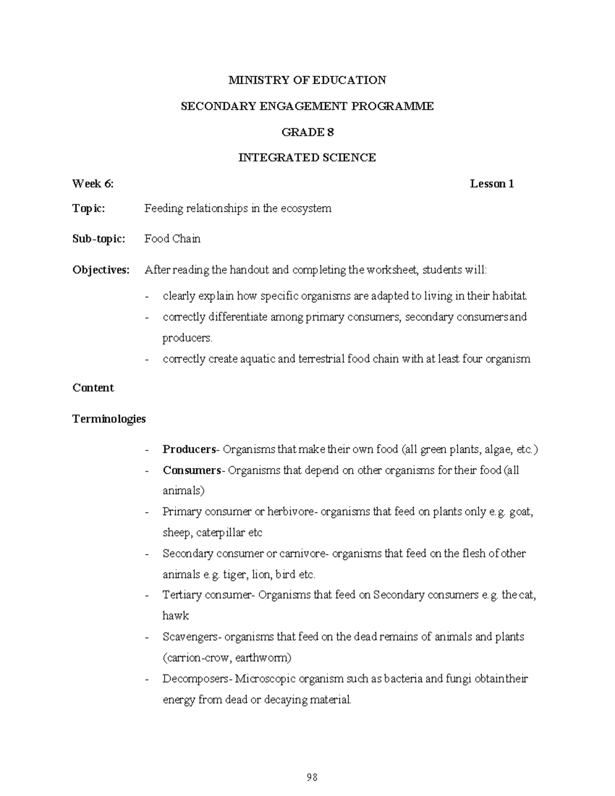 Grade 8 Integrated Science Week 6 Lesson 1 - MINISTRY OF EDUCATION ...