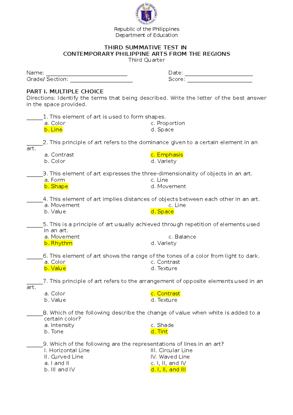 ST3 CPAR - Summative Test - Republic of the Philippines Department of ...