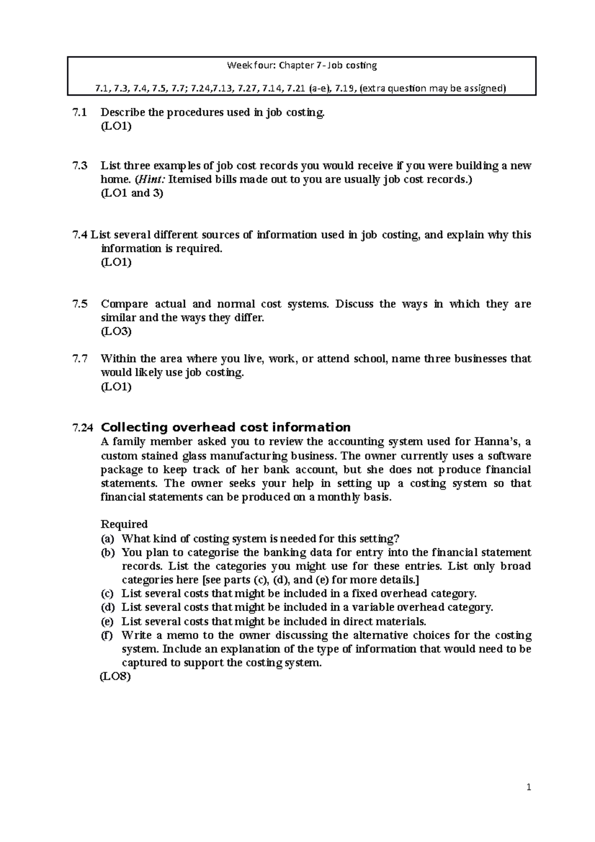 BX3172-CH 7- Questions Only - Week Four: Chapter 7- Job Costing 7, 7, 7 ...